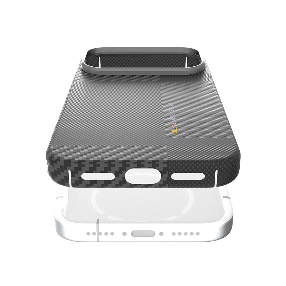 Apple iPhone 17 Pro Kılıf M-safe Şarj Özellikli 600D Metal Kamera Çerçeveli Raptic Aramid Fiber Geotik Serisi Kapak Siyah