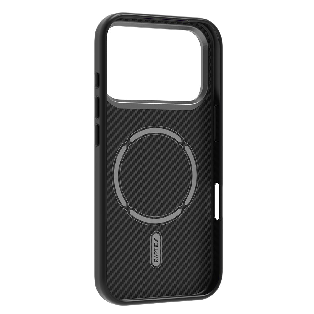 Apple iPhone 17 Pro Kılıf M-safe Şarj Özellikli 600D Metal Kamera Çerçeveli Raptic Aramid Fiber Serisi Kapak Siyah