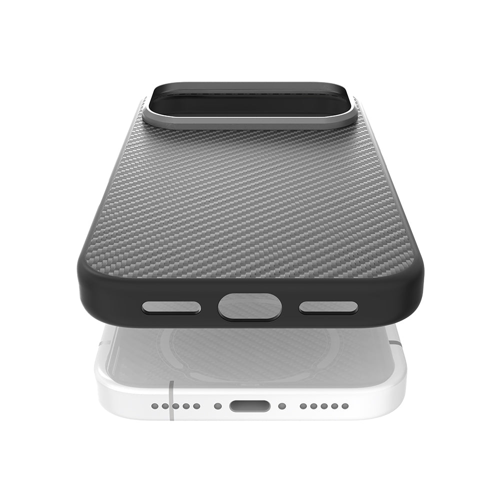 Apple iPhone 17 Pro Kılıf M-safe Şarj Özellikli 600D Metal Kamera Çerçeveli Raptic Aramid Fiber Serisi Kapak Siyah