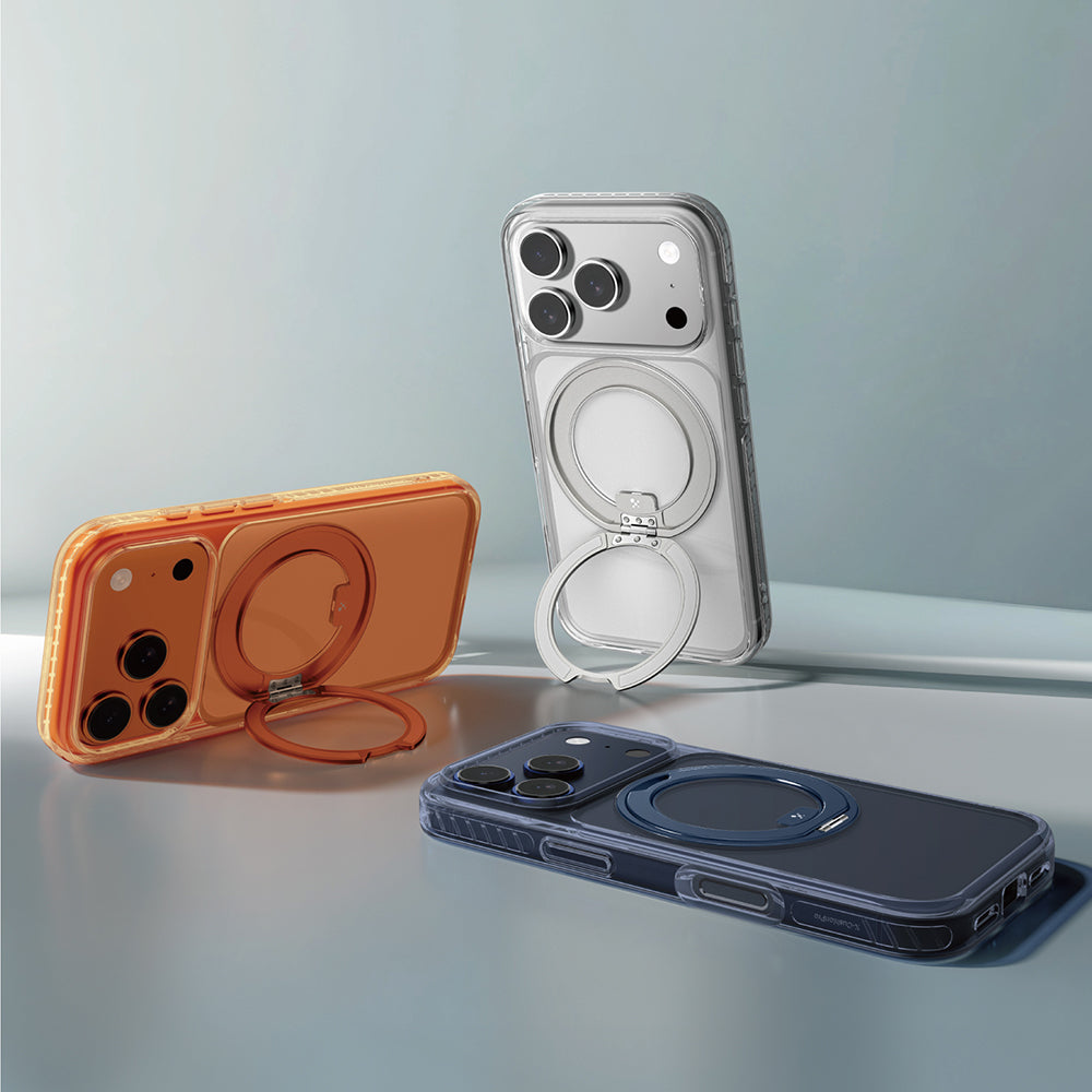 Apple iPhone 17 Pro Kılıf M-Safe Şarj Özellikli Airbag Tasarımlı Standlı AmazingThing Titan Pro MagSpin Kapak Siyah