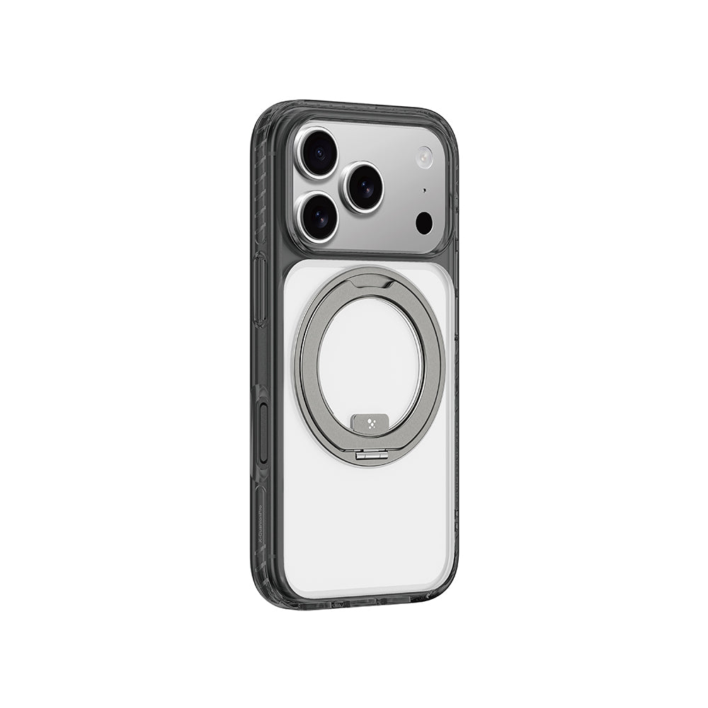 Apple iPhone 17 Pro Kılıf M-Safe Şarj Özellikli Airbag Tasarımlı Standlı AmazingThing Titan Pro MagSpin Kapak Siyah