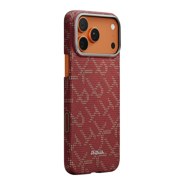 Apple iPhone 17 Pro Kılıf M-safe Şarj Özellikli Aramid Fiber Pitaka Tactile Woven Monogram Serisi Kapak