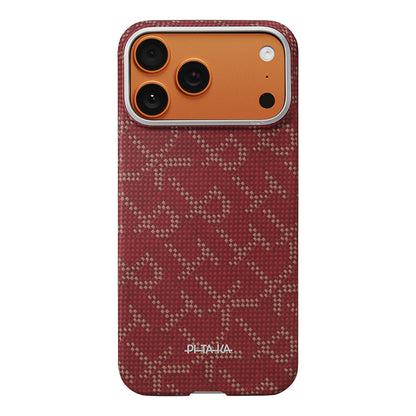 Apple iPhone 17 Pro Kılıf M-safe Şarj Özellikli Aramid Fiber Pitaka Tactile Woven Monogram Serisi Kapak