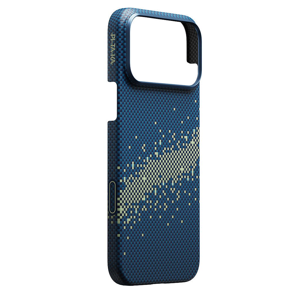 Apple iPhone 17 Pro Kılıf M-safe Şarj Özellikli Aramid Fiber Pitaka Tactile Woven Starpeak Serisi Milky Way Galaxy Kapak Mavi