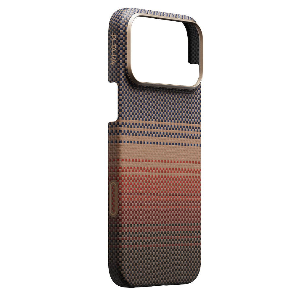 Apple iPhone 17 Pro Kılıf M-safe Şarj Özellikli Aramid Fiber Pitaka Tactile Woven Sunset-Moonrise Serisi Kapak Kahverengi