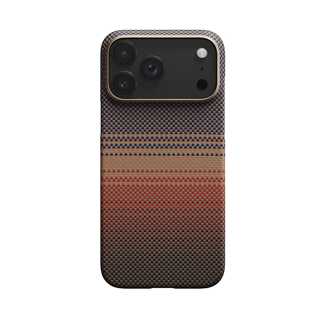 Apple iPhone 17 Pro Kılıf M-safe Şarj Özellikli Aramid Fiber Pitaka Tactile Woven Sunset-Moonrise Serisi Kapak Kahverengi
