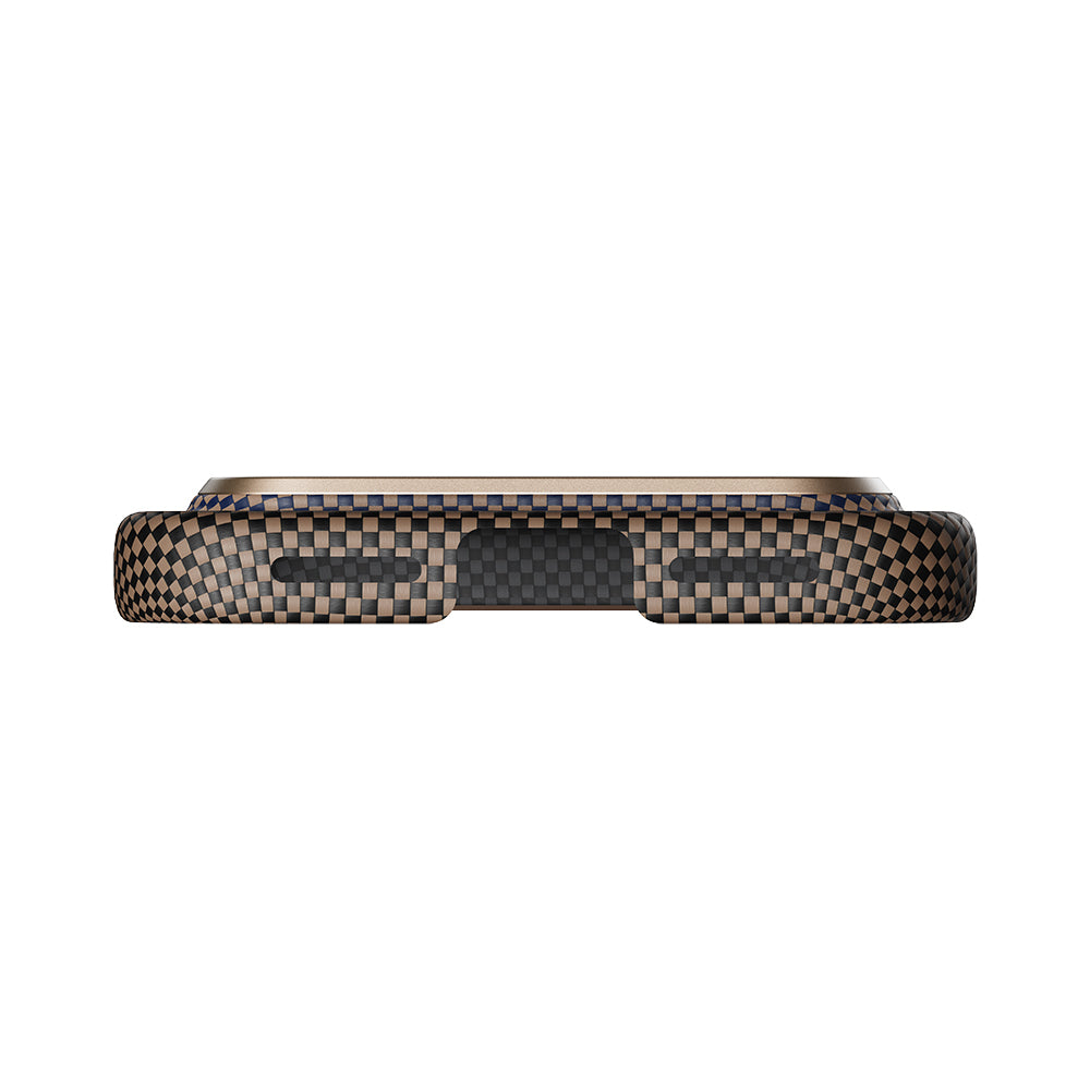 Apple iPhone 17 Pro Kılıf M-safe Şarj Özellikli Aramid Fiber Pitaka Tactile Woven Sunset-Moonrise Serisi Sunset Kapak Kahverengi