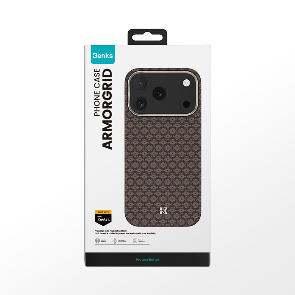 Apple iPhone 17 Pro Kılıf M-Safe Şarj Özellikli Benks ArmorAir ArmorGrid Serisi Kevlar Kapak Turuncu