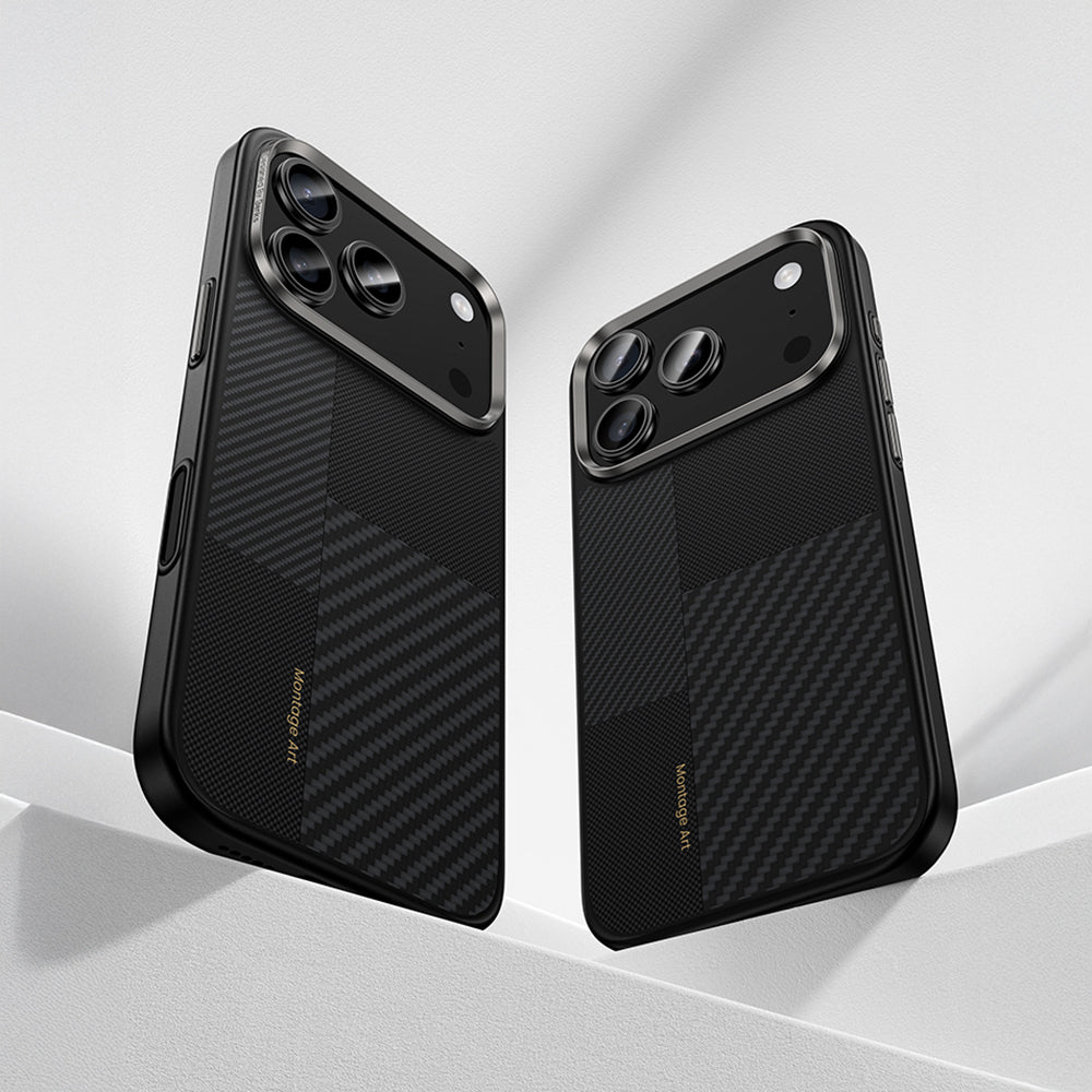 Apple iPhone 17 Pro Kılıf M-safe Şarj Özellikli Karbon Fiber Benks Montage Hybrid ArmorPro Kevlar Kapak Siyah