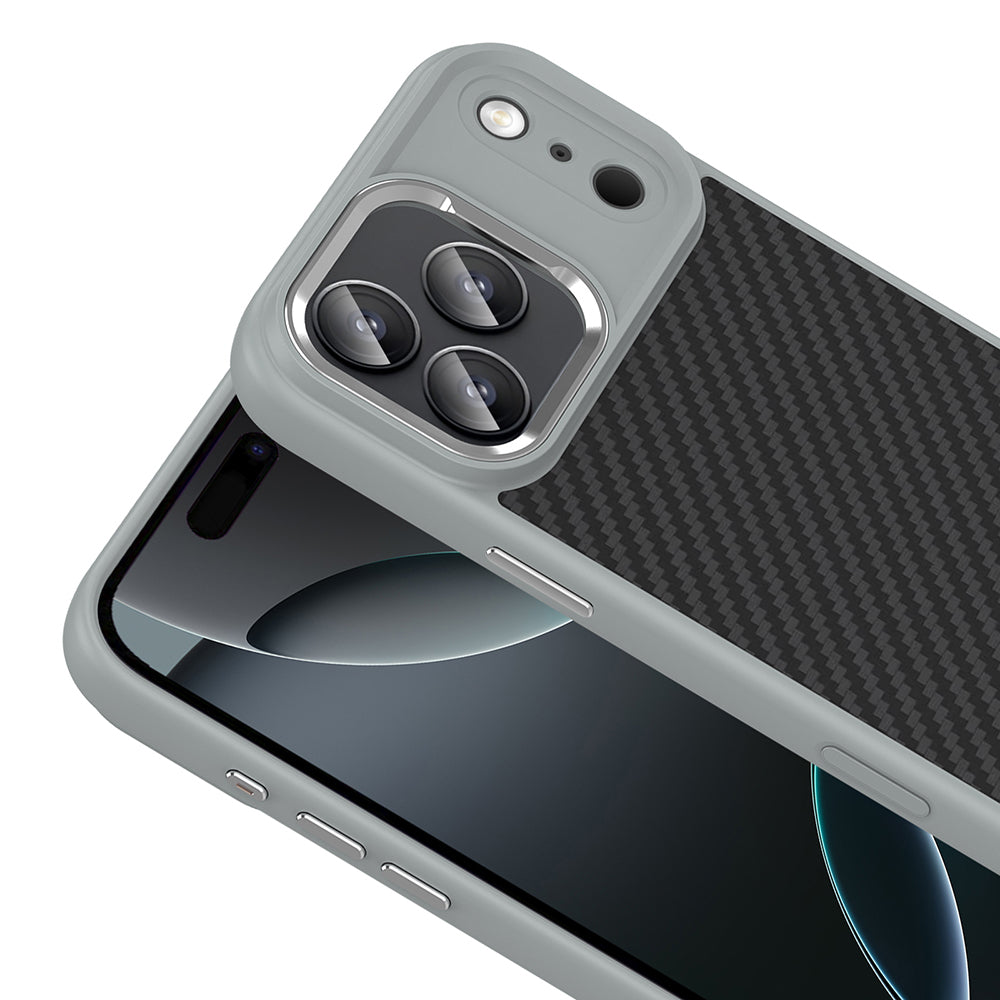 Apple iPhone 17 Pro Kılıf M-Safe Şarj Özellikli Karbon Fiber Görünümlü Zore Truva Silikon Kapak Siyah