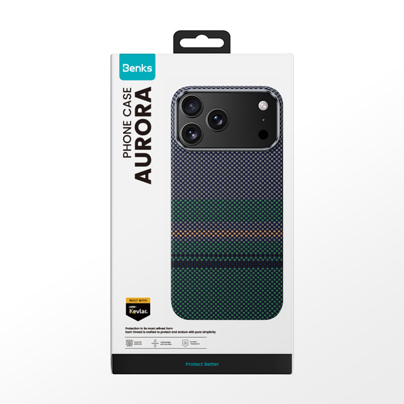 Apple iPhone 17 Pro Kılıf M-safe Şarj Özellikli Karbon Fiber Tasarımlı Benks Aurora ArmorAir Kevlar Kapak Siyah