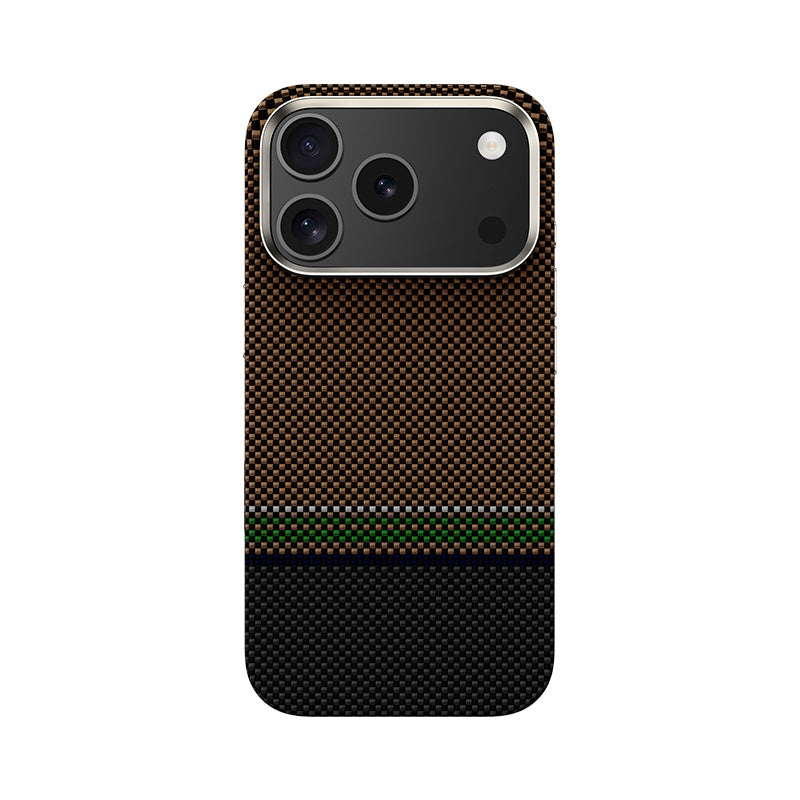 Apple iPhone 17 Pro Kılıf M-safe Şarj Özellikli Karbon Fiber Tasarımlı Benks Prestige ArmorPro Kevlar Kapak Gold