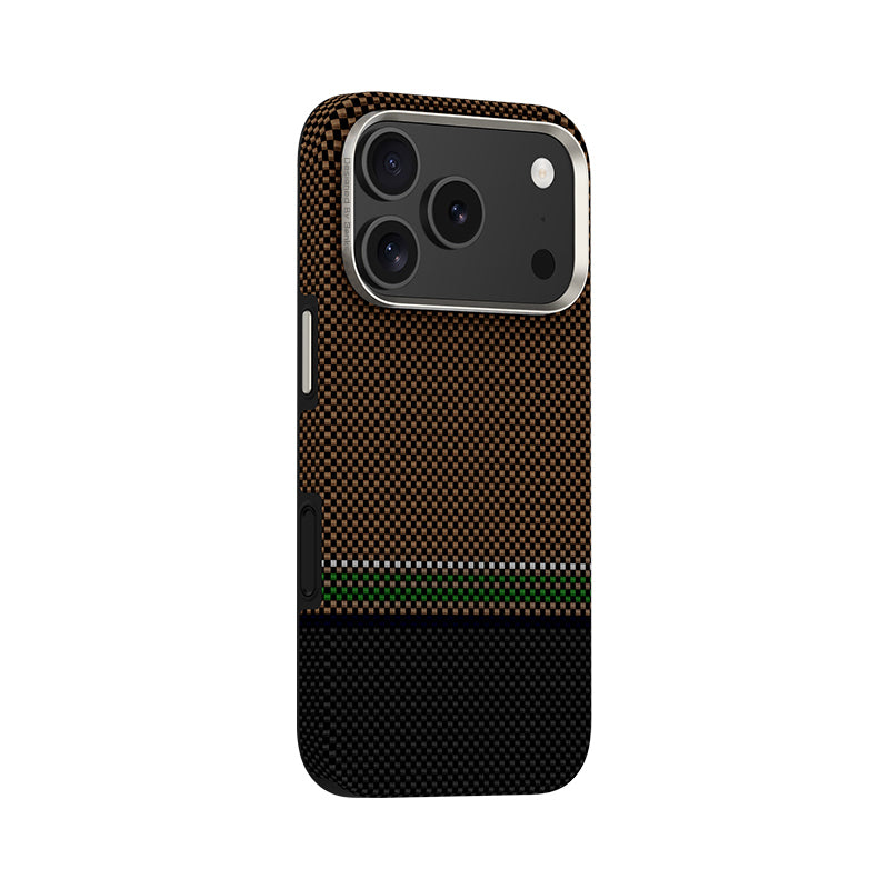 Apple iPhone 17 Pro Kılıf M-safe Şarj Özellikli Karbon Fiber Tasarımlı Benks Prestige ArmorPro Kevlar Kapak Gold