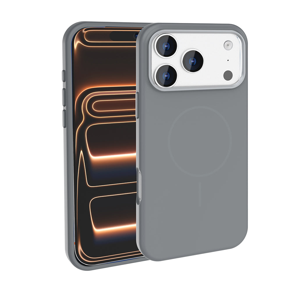 Apple iPhone 17 Pro Kılıf M-Safe Şarj Özellikli Metal Kamera Çerçeveli Zore Edi Silikon Kapak Titanyum-Gri