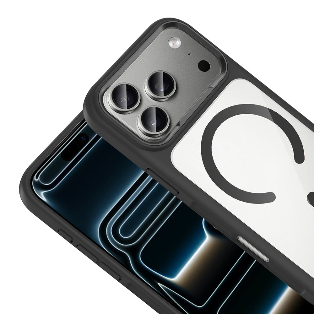 Apple iPhone 17 Pro Kılıf M-Safe Şarj Özellikli Metal Kamera Çerçeveli Zore Tiko Kapak Gri