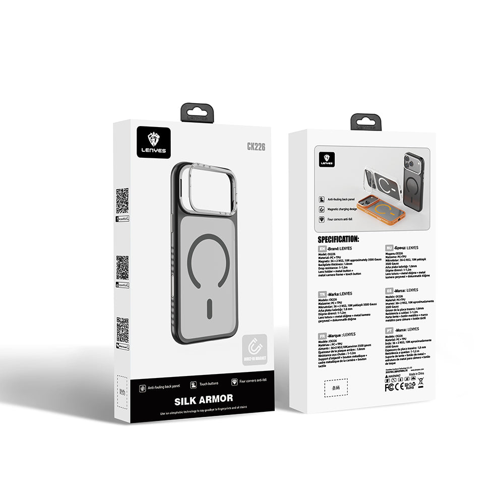 Apple iPhone 17 Pro Kılıf M-safe Şarj Özellikli Metal Kamera Standlı Lenyes CK226 PC Kapak Siyah