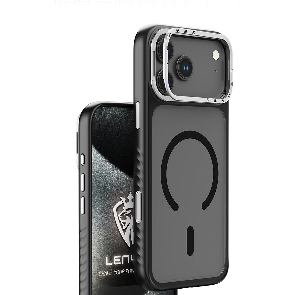 Apple iPhone 17 Pro Kılıf M-safe Şarj Özellikli Metal Kamera Standlı Lenyes CK226 PC Kapak Siyah