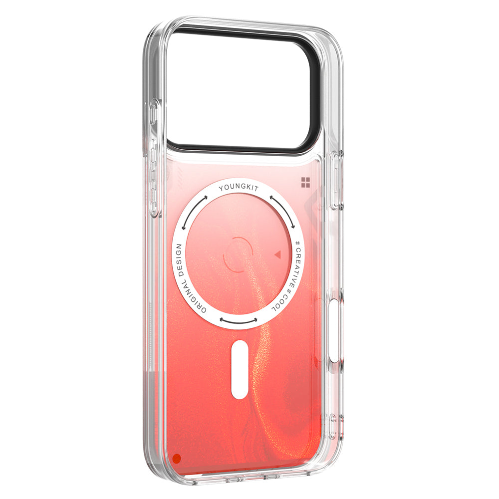 Apple iPhone 17 Pro Kılıf M-safe Şarj Özellikli Parlak Kumlu Sıvılı Tasarımlı Galaxy Fantasy Serisi Kapak Yeşil