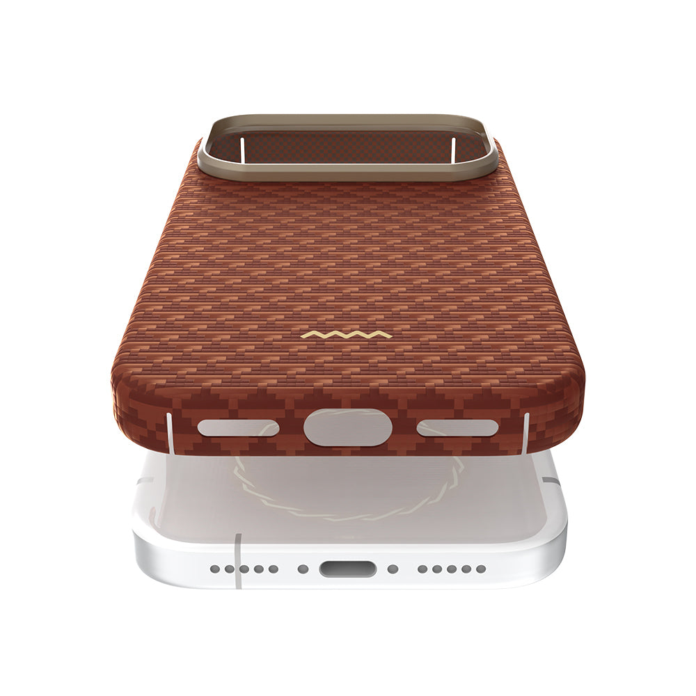 Apple iPhone 17 Pro Kılıf M-safe Şarj Özellikli Raptic Aramid Skin Origin Serisi Kapak Kahverengi