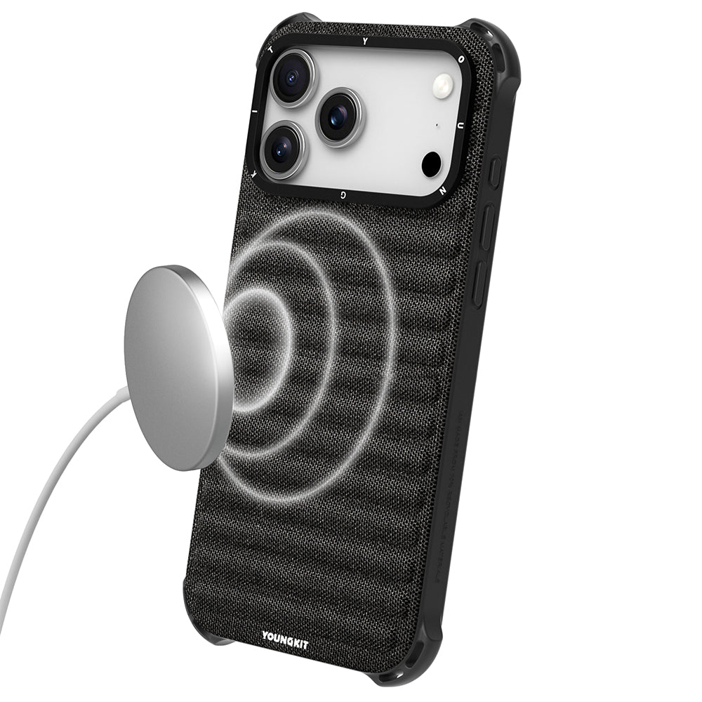 Apple iPhone 17 Pro Kılıf M-safe Şarj Özellikli Youngkit Canvas Serisi Kapak Siyah