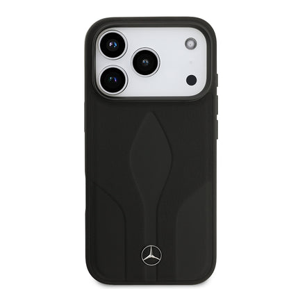 Apple iPhone 17 Pro Kılıf Mercedes Benz Orjinal Lisanslı M-safe Şarj Özellikli Dokulu Desenli Deri Kapak Siyah