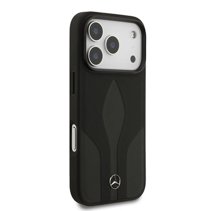 Apple iPhone 17 Pro Kılıf Mercedes Benz Orjinal Lisanslı M-safe Şarj Özellikli Dokulu Desenli Deri Kapak Siyah