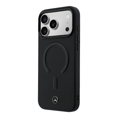 Apple iPhone 17 Pro Kılıf Mercedes Benz Orjinal Lisanslı M-safe Şarj Özellikli Metal Yıldız Logolu Kabartmalı Deri Kapak