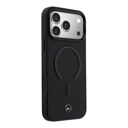 Apple iPhone 17 Pro Kılıf Mercedes Benz Orjinal Lisanslı M-safe Şarj Özellikli Metal Yıldız Logolu Kabartmalı Deri Kapak