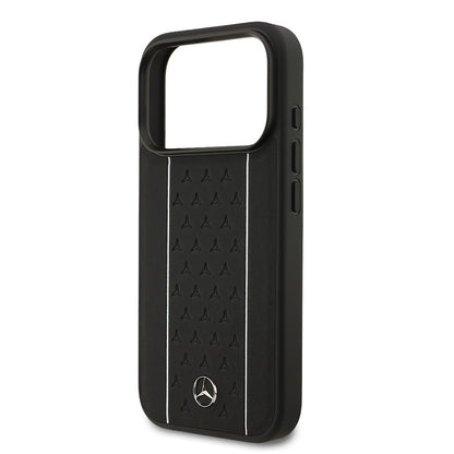 Apple iPhone 17 Pro Kılıf Mercedes Benz Orjinal Lisanslı M-safe Şarj Özellikli Şeritli Yıldız Desenli Metal Logolu Deri Kapak Lacivert