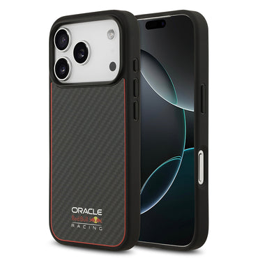 Apple iPhone 17 Pro Kılıf Redbull Orjinal Lisanslı M-safe Şarj Özellikli Karbon Fiber Parlayan Logolu Kevlar Kapak Siyah