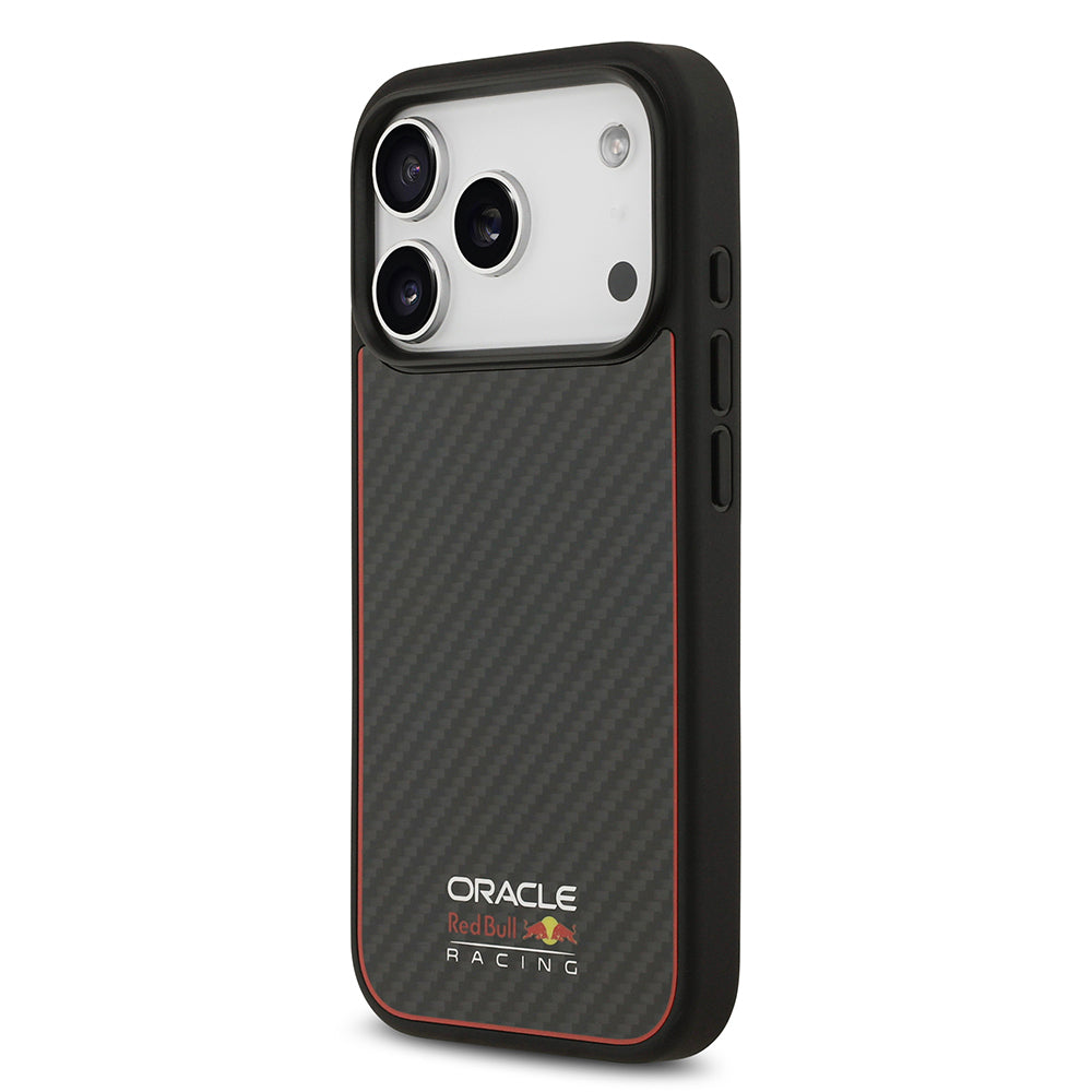 Apple iPhone 17 Pro Kılıf Redbull Orjinal Lisanslı M-safe Şarj Özellikli Karbon Fiber Parlayan Logolu Kevlar Kapak Siyah