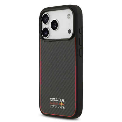 Apple iPhone 17 Pro Kılıf Redbull Orjinal Lisanslı M-safe Şarj Özellikli Karbon Fiber Parlayan Logolu Kevlar Kapak Siyah