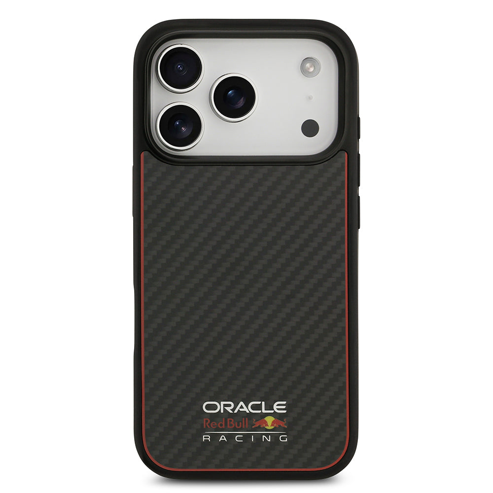 Apple iPhone 17 Pro Kılıf Redbull Orjinal Lisanslı M-safe Şarj Özellikli Karbon Fiber Parlayan Logolu Kevlar Kapak Siyah