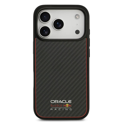 Apple iPhone 17 Pro Kılıf Redbull Orjinal Lisanslı M-safe Şarj Özellikli Karbon Fiber Parlayan Logolu Kevlar Kapak Siyah