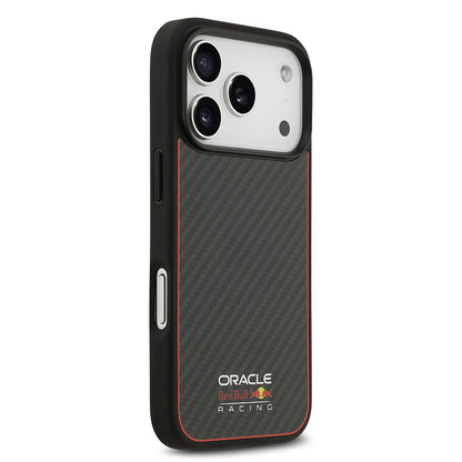Apple iPhone 17 Pro Kılıf Redbull Orjinal Lisanslı M-safe Şarj Özellikli Karbon Fiber Parlayan Logolu Kevlar Kapak Siyah