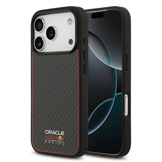 Apple iPhone 17 Pro Case Redbull Original Licensed M-safe Charging Feature Carbon Fiber Shining Logo Kevlar Cover Black
