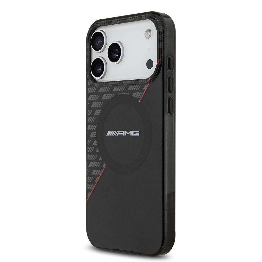 Apple iPhone 17 Pro Max Kılıf AMG Orjinal Lisanslı M-safe Şarj Özellikli Çift Katmanlı Kırmızı Çapraz Çizgili Kapak Siyah-Kırmızı