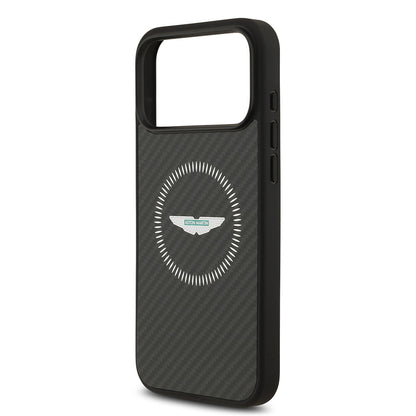 Apple iPhone 17 Pro Max Kılıf Aston Martin Orjinal Lisanslı M-safe Şarj Özellikli Karbon Fiber Kevlar Kapak Siyah