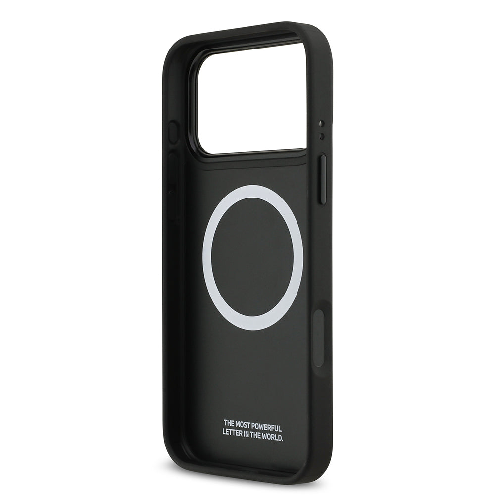 Apple iPhone 17 Pro Max Kılıf BMW Orjinal Lisanslı M-safe Şarj Özellikli M Logolu Üç Şeritli Delikli Deri Kapak Gri