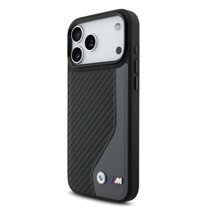 Apple iPhone 17 Pro Max Kılıf BMW Orjinal Lisanslı M-safe Şarj Özellikli Metal BMW ve M Logolu PU Karbon Tasarımlı Kapak Kırmızı