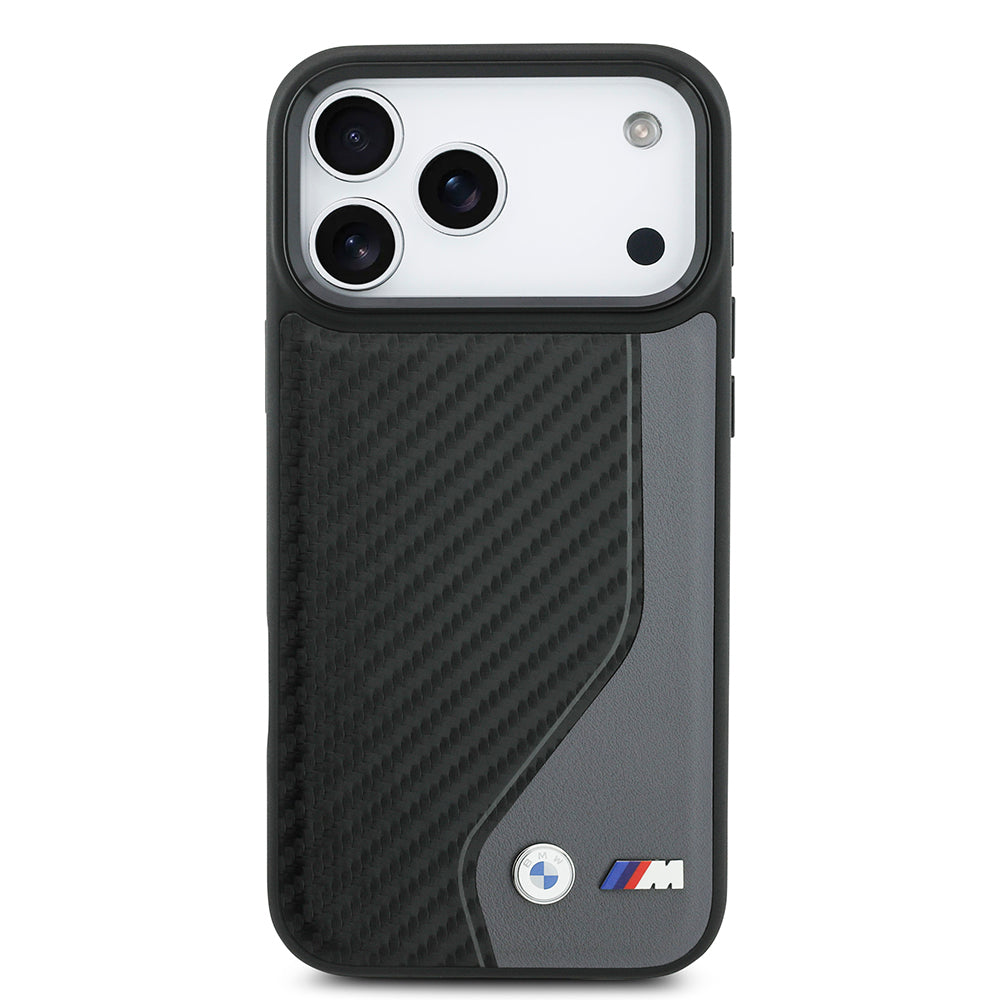 Apple iPhone 17 Pro Max Kılıf BMW Orjinal Lisanslı M-safe Şarj Özellikli Metal BMW ve M Logolu PU Karbon Tasarımlı Kapak Kırmızı