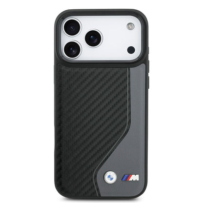 Apple iPhone 17 Pro Max Kılıf BMW Orjinal Lisanslı M-safe Şarj Özellikli Metal BMW ve M Logolu PU Karbon Tasarımlı Kapak Kırmızı