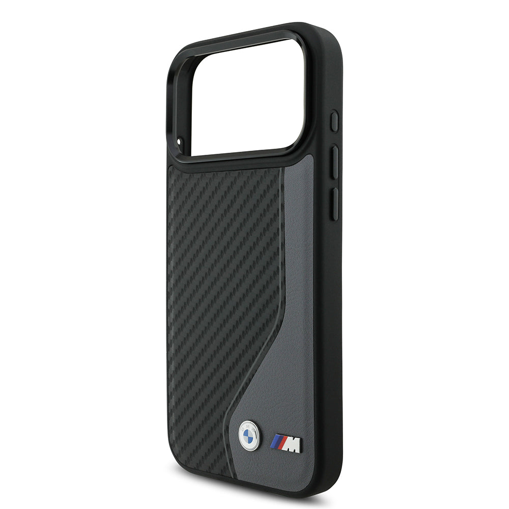 Apple iPhone 17 Pro Max Kılıf BMW Orjinal Lisanslı M-safe Şarj Özellikli Metal BMW ve M Logolu PU Karbon Tasarımlı Kapak Kırmızı