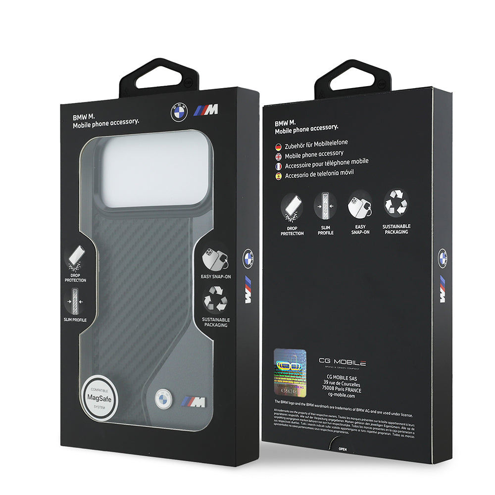 Apple iPhone 17 Pro Max Kılıf BMW Orjinal Lisanslı M-safe Şarj Özellikli Metal BMW ve M Logolu PU Karbon Tasarımlı Kapak Kırmızı