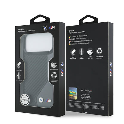 Apple iPhone 17 Pro Max Kılıf BMW Orjinal Lisanslı M-safe Şarj Özellikli Metal BMW ve M Logolu PU Karbon Tasarımlı Kapak Kırmızı
