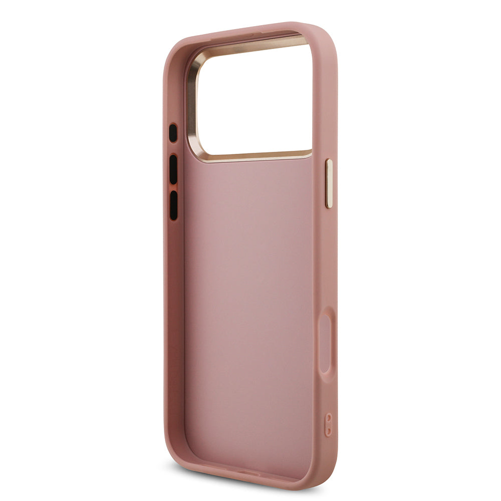 Apple iPhone 17 Pro Max Kılıf Guess Orjinal Lisanslı 4G Büyük Metal Kamera Çerçeveli ve Logolu Glitter Kapak Pembe