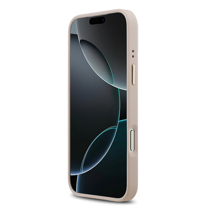 Apple iPhone 17 Pro Max Kılıf Guess Orjinal Lisanslı M-safe Şarj Özellikli Gold Metal Kamera Çerçeveli PU Deri 4G Desenli Yazı Logolu Kapak Siyah