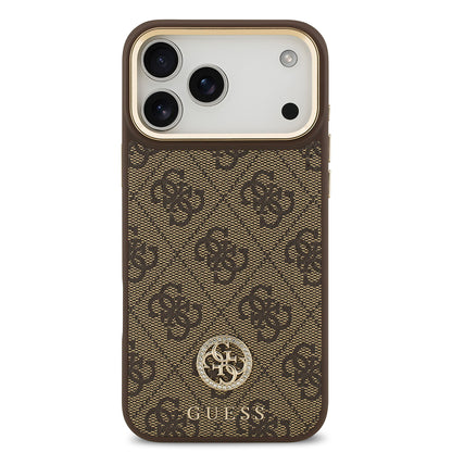 Apple iPhone 17 Pro Max Kılıf Guess Orjinal Lisanslı M-safe Şarj Özellikli Gold Metal Kamera Çerçeveli Taşlı 4G Logolu Kapak Siyah