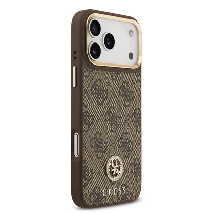 Apple iPhone 17 Pro Max Kılıf Guess Orjinal Lisanslı M-safe Şarj Özellikli Gold Metal Kamera Çerçeveli Taşlı 4G Logolu Kapak Siyah
