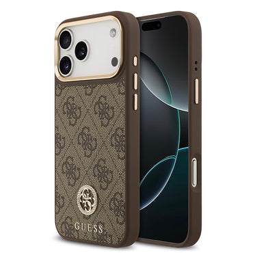 Apple iPhone 17 Pro Max Kılıf Guess Orjinal Lisanslı M-safe Şarj Özellikli Gold Metal Kamera Çerçeveli Taşlı 4G Logolu Kapak Siyah